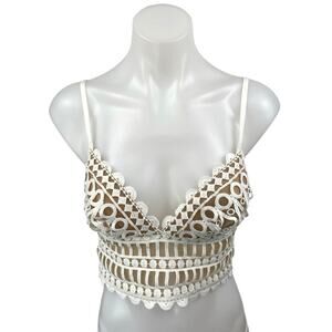 Luxe White Lace Embroidered Sleeveless Boho Cami Camisole Tank Crop Top Size 8